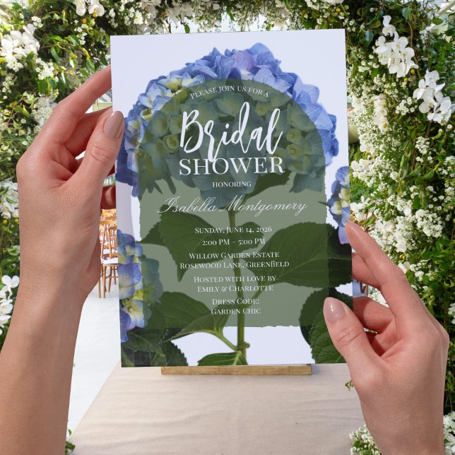 Elegant Minimal Blå Hortensia Bröllopsdusch Inbjudningar (Elegant Minimal Blue Hydrangea Bridal Shower Invite)