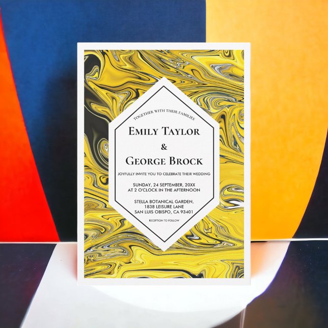 Elegant Minimal Black Guld Pastel Abstrakt Bröllop Inbjudningar (Skapare uppladdad)