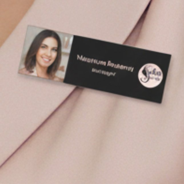 Elegant Minimal Black Makeup  Business Employee Namnbricka (Skapare uppladdad)