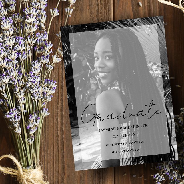 Elegant Minimal Black & White Photo Graduation Inbjudningar (Skapare uppladdad)