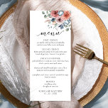 Elegant, minimal Blissful Blommigt Bröllop-meny Meny<br><div class="desc">Önska dina gäster med det här krävande menykortet. Elegantens utformning samordnar med våra "lysande Blommigt"-inbjudningar och evenemangsdagar. Använd separat design på den översta unika blommigten arrangemang med delikata vattenfärgblommor i  rosa,  ,  persikofärgade,  elfenbensfärgade och dammiga blå toner. Fintvätt av kalligrafi. Tillbaka i vitt.</div>