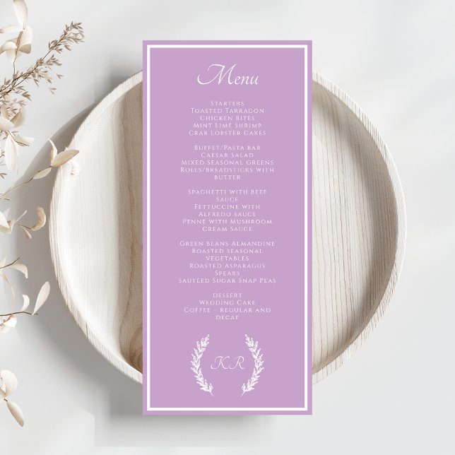 Elegant Minimal Blommigt Monogram Lila Lavender Meny (Skapare uppladdad)