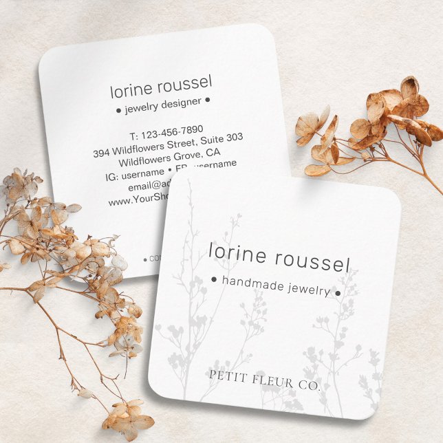 Elegant Minimal Blommigt Wildblommor Square Busine Fyrkantigt Visitkort (Elegant Minimal Wildflowers Floral Square Business Card)