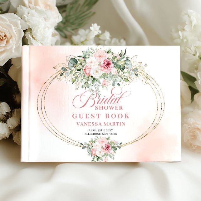 Elegant Minimal Blush Blommig Guld Bröllops Gästbo Gästböcker (Elegant Minimal Blush Floral Gold Bridal Guest Book)