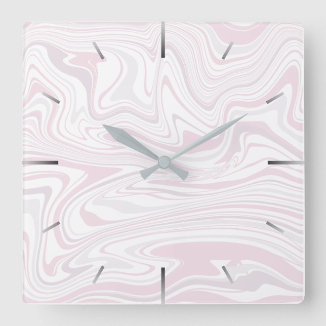 Elegant minimal blush pink & white marble look fyrkantig klocka (Framsida)