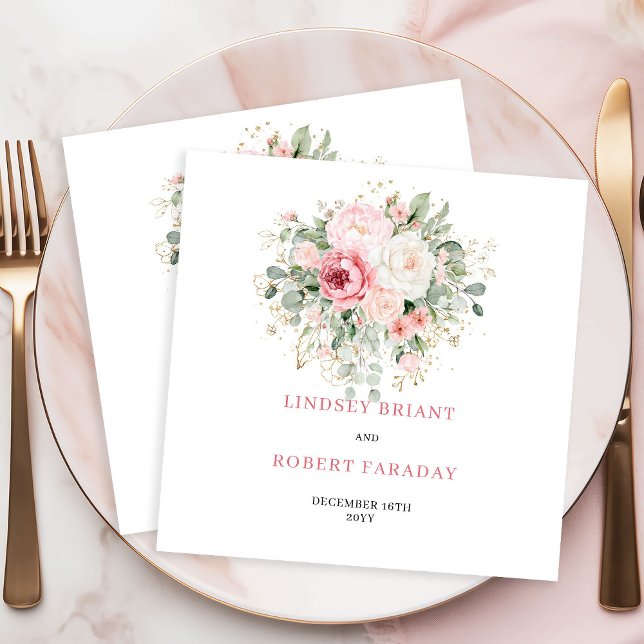 Elegant Minimal Blush Roses Wedding Napkins Pappersservett (Elegant Minimal Blush Roses Wedding Napkins)