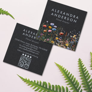 Elegant Minimal Bohemian Wildblommor Watercolor Fyrkantigt Visitkort