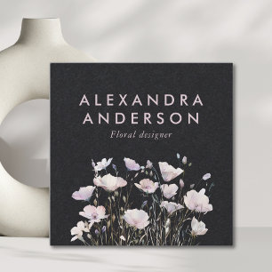 Elegant Minimal Boho Rosa Wildblommor Watercolor Fyrkantigt Visitkort