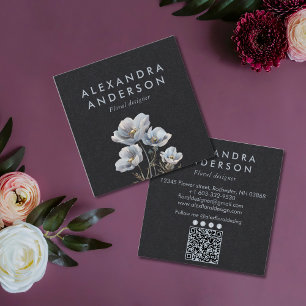 Elegant Minimal Boho Wildblommor Watercolor Fyrkantigt Visitkort