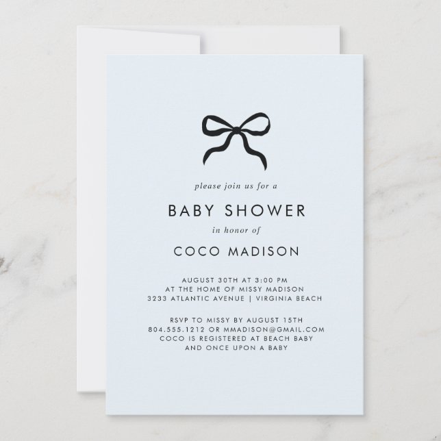 Elegant Minimal Bow Boy Baby Shower Invitation Inbjudningar (Framsida)