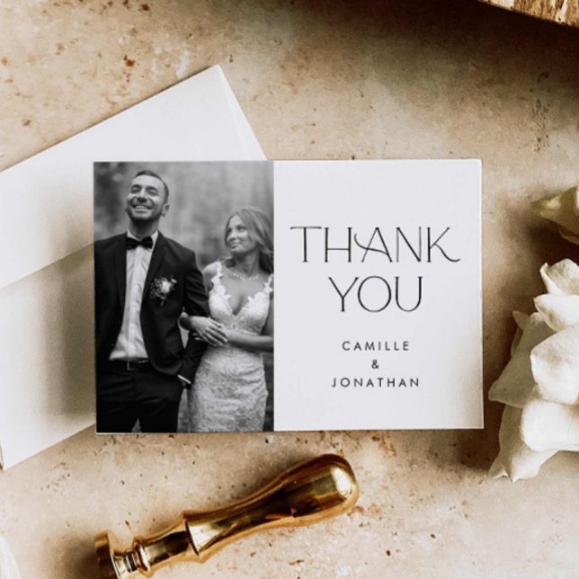 Elegant Minimal Bröllop-fototack för ditt kort (Elegant Simple Photo Wedding Thank you card)