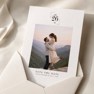 Elegant Minimal Bröllop Spara Datum med Foto Datumet