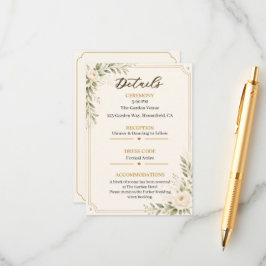 Elegant Minimal Bröllopsdetaljkort Guld Blommig Tilläggskort