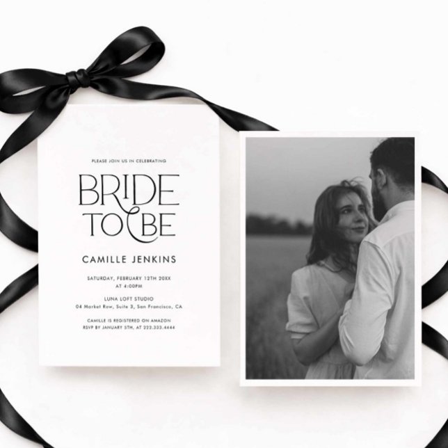 Elegant Minimal Bröllopsfest Fotoinbjudan Inbjudningar (Modern Elegant Bride to Be Photo Invitation)