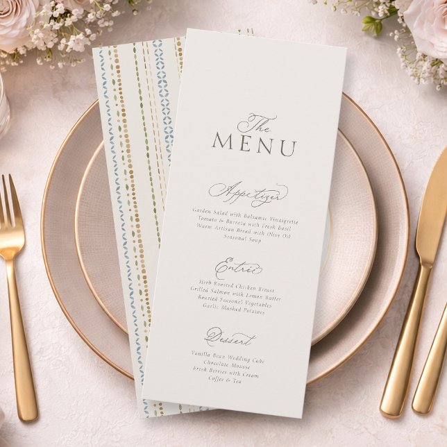 Elegant Minimal Bröllopsmeny Kort med Mönster (Skapare uppladdad)