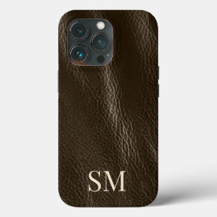 Elegant Minimal brun lädermonogram Initialer