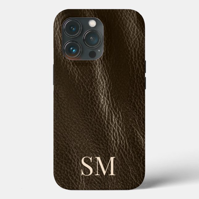 Elegant Minimal brun lädermonogram Initialer (Baksida )