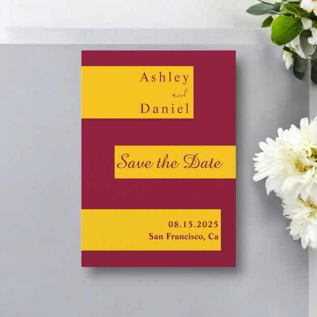 Elegant Minimal Burgundy Och Guld Modern Bröllop Spara Datumet (Skapare uppladdad)