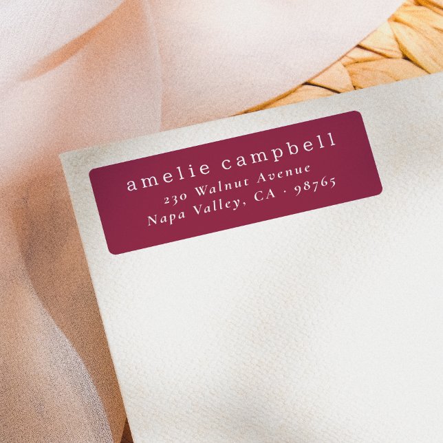 Elegant Minimal Burgundy Returadress Etikett (Address Label Mock-up)