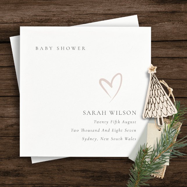 Elegant Minimal Chic  Rosa Heart Baby Shower Pappersservett (Skapare uppladdad)