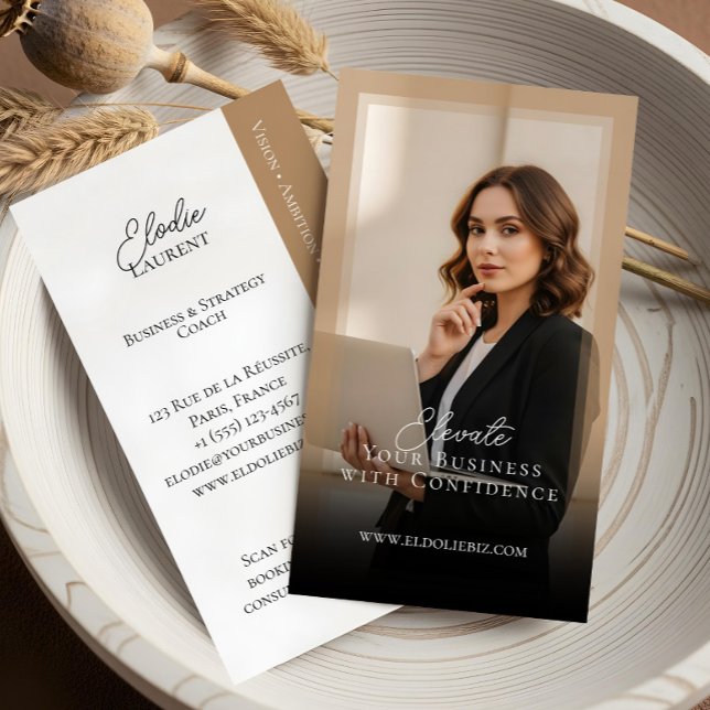 Elegant Minimal Consulting Coach Photo QR Code Visitkort (Elegant Minimal Consulting Coach Photo QR Code Business Card)