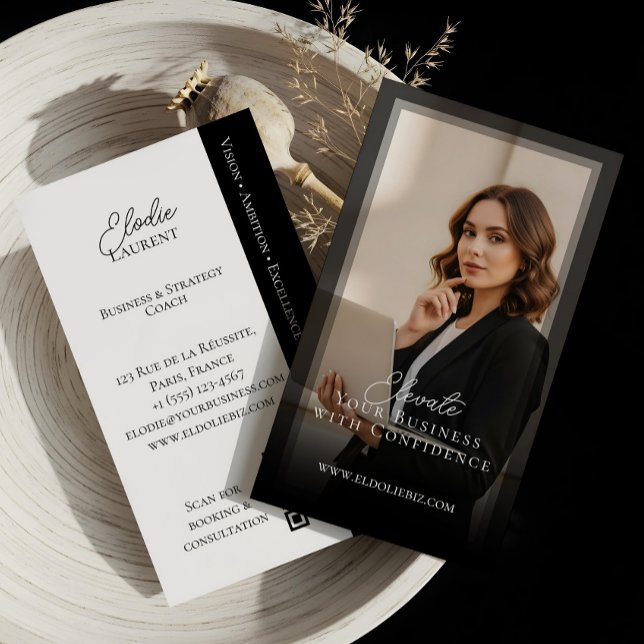 Elegant Minimal Consulting Coach Photo QR Code Visitkort (Elegant Minimal Consulting Coach Photo QR Code Business Card)