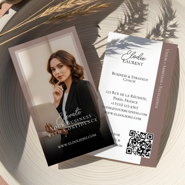 Elegant Minimal Consulting Coach Photo QR Code Visitkort (Elegant Minimal Consulting Coach Photo QR Code Bus Business Card)