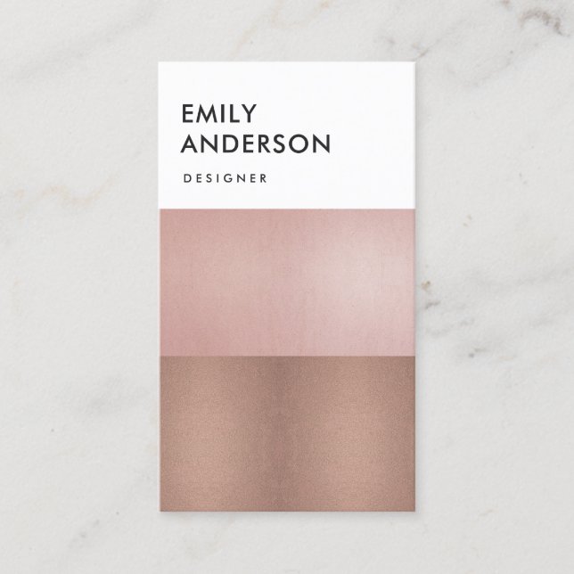 ELEGANT MINIMAL COPPER-STRIPS FÖR  ROSA I GULD VISITKORT (Framsida)