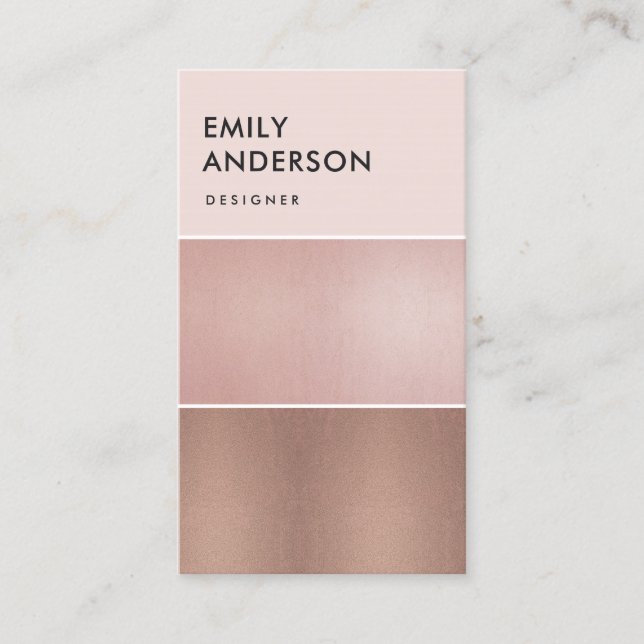 ELEGANT MINIMAL COPPER-STRIPS FÖR  ROSA I GULD VISITKORT (Framsida)