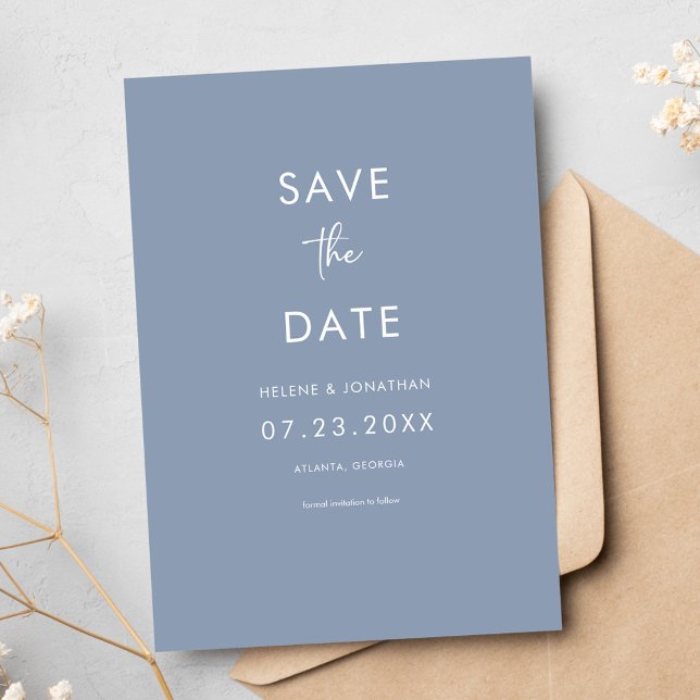 Elegant Minimal damm blå Bröllop Spara Datumet (Elegant Minimal Dusty Blue Wedding Save The Date)