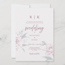 Elegant Minimal Dusky Pink Peony Floral Wedding Inbjudningar