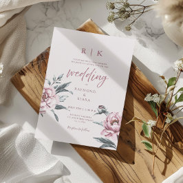 Elegant Minimal Dusky Rosa Peony Blommigt Bröllop Inbjudningar