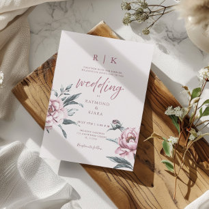 Elegant Minimal Dusky Rosa Peony Blommigt Bröllop Inbjudningar