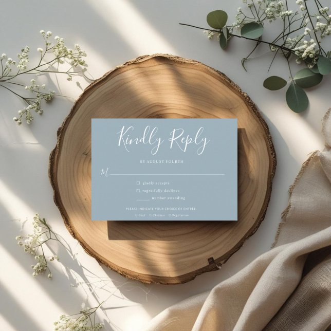 Elegant Minimal Dusty Blue Wedding RSVP Inbjudan Vykort (Skapare uppladdad)