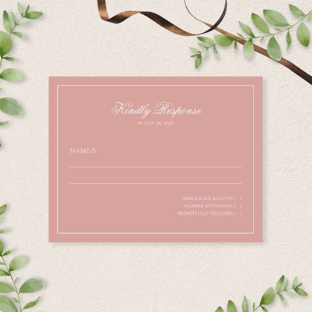 Elegant Minimal Dusty Rose Border Script Wedding OSA Kort (Skapare uppladdad)