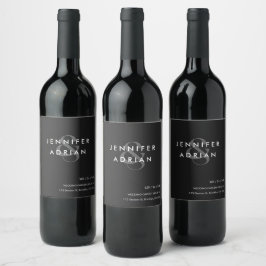 Elegant Minimal Eerie Black Modern Bröllop Vin La Vinflaska Etikett