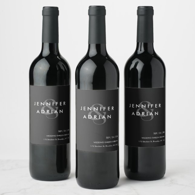 Elegant Minimal Eerie Black Modern Bröllop Vin La Vinflaska Etikett (Flaskor)