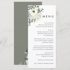 Elegant Minimal Elfenbensvit Blommig Olivgrön Bröl Meny