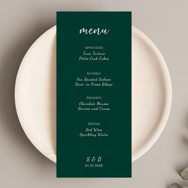 Elegant Minimal Emerald Grönt Bröllop Meny (Elegant Minimal Emerald Green Wedding Menu)