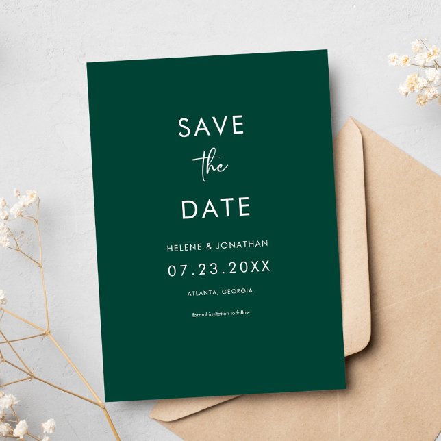 Elegant Minimal Emerald Grönt Bröllop Spara Datumet (Elegant Minimal Emerald Green Wedding Save The Date)