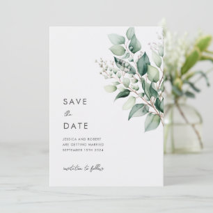 Elegant Minimal eukalyptus Greenery Bröllop Spara Datumet