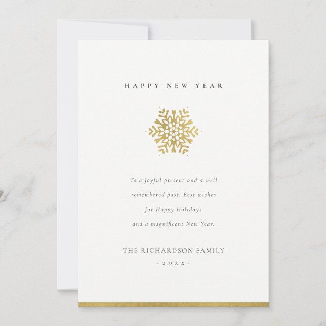 Elegant Minimal Faux Guld Snowflake Gott nytt år Julkort (Framsida)