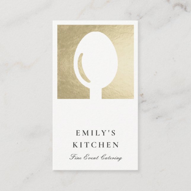 ELEGANT MINIMAL FAUX SILVER SPOON CHEF CATERING VISITKORT (Framsida)