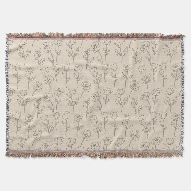 Elegant Minimal Floral Linjemönster Filt (Framsidan)