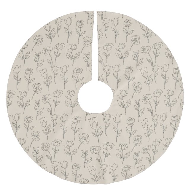 Elegant Minimal Floral Linjemönster Julgransmatta Borstad Polyester (Framsidan)