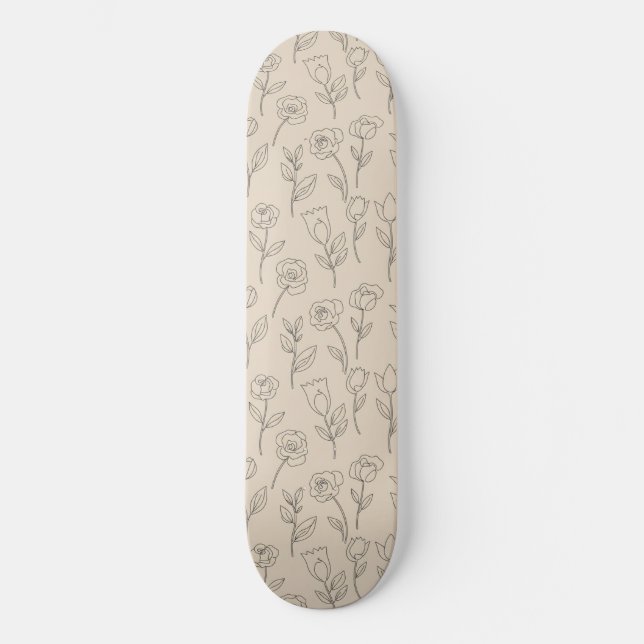 Elegant Minimal Floral Linjemönster Mini Skateboard Bräda 18,5 Cm (Framsida)