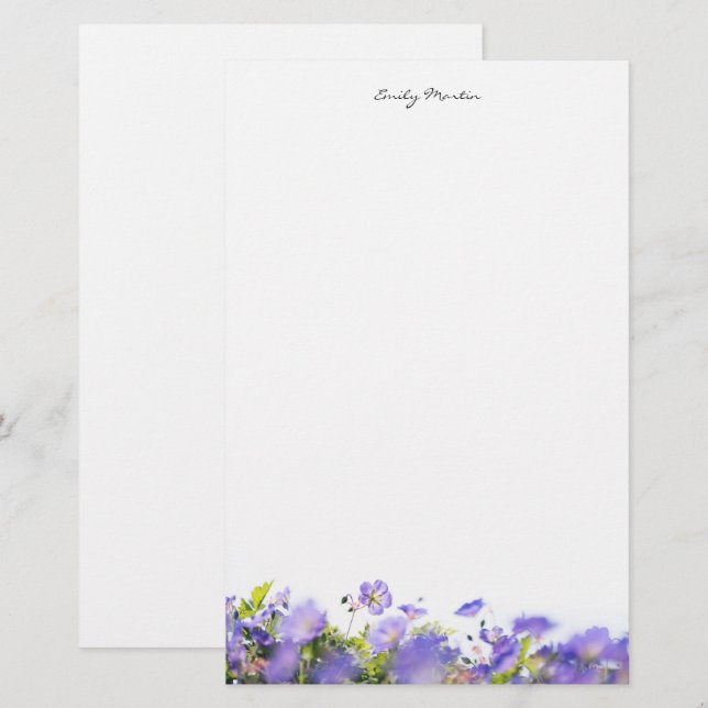 Elegant, minimal floral Personalized Brevpapper (Fram/baksida)