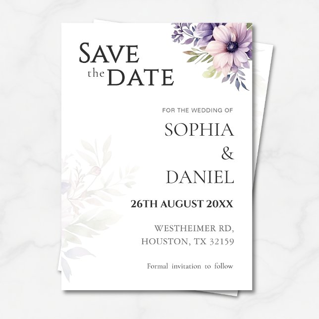 Elegant Minimal Floral Save the Date Card  Inbjudningar (Skapare uppladdad)