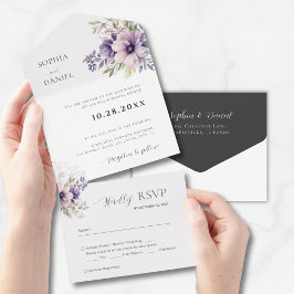 Elegant Minimal Floral Vit Bröllopsinbjudan