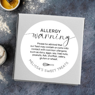 Elegant Minimal Food Safety Allergy Warning Bakery Runt Klistermärke